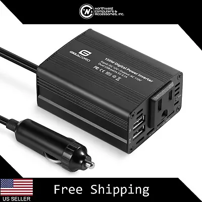 150W Car Power Inverter DC 12V To AC 110V With 2 USB 1 Outlet Gigacord • $17.99