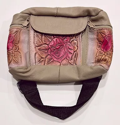 Vintage Genuine Leather Fanny Pack Waist Pouch Bag Embossed Tooled Multicolored • $33.24