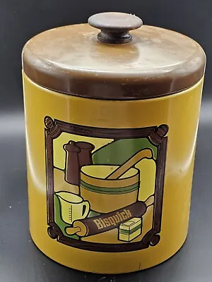 Vintage Ransburg Bisquick Flour Canister Tin Metal 8” With Recipes Indiana 1973 • $12