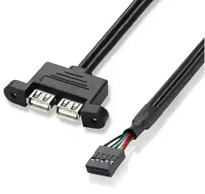 9Pin Motherboard Internal To Dual USB 2.0 A Female Panel Mount Cable 0.5m • £5.95