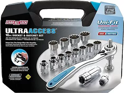 Channellock 39100 Ultra Access Socket Set 16 16 Piece UNIFIT Chrome/Nickel  • $102.09