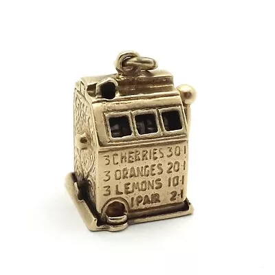 $432 • Buy 14K Gold 3D Articulated Slot Machine One Arm Bandit Vegas Charm Pendant Vintage