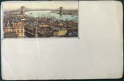 Antique Souvenir Card (pre-1900): Aerial View Brooklyn Bridge From NYC Unposted • $5