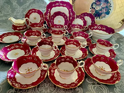 Antique Coalport Tea Cups Saucers  Trios Set Cake Plate Pink Magenta X33 Item • £265