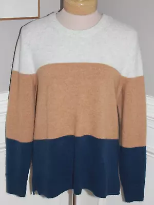 J. Crew Sweater L Large Colorblock Crewneck Extra Soft Ivory Brown Blue L/S • $19.98