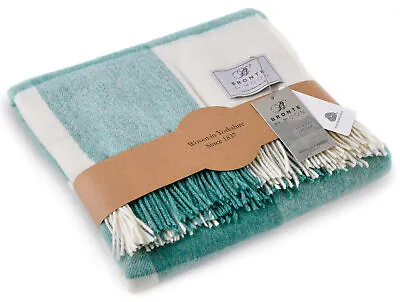£77.99 • Buy Bronte Pastel Blockcheck Eucalyptus Green Merino Lambswool Wool Blanket Throw