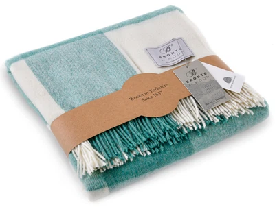 £77.99 • Buy Bronte Pastel Blockcheck Eucalyptus Green Merino Lambswool Wool Blanket Throw