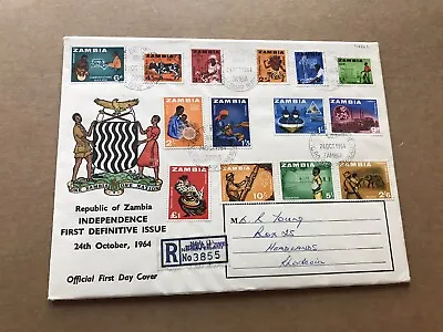 Zambia 1964 FDC To Rhodesia + SG#94-107 Set Of 14 + National Emblem Cachet • $68.51