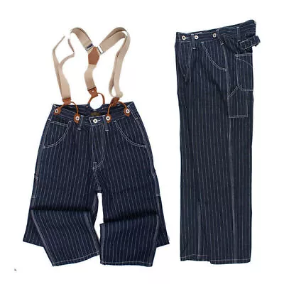 2023 Vintage Men's Suspender Denim Striped Jacket Wide Leg Pants With Straps • $65.10