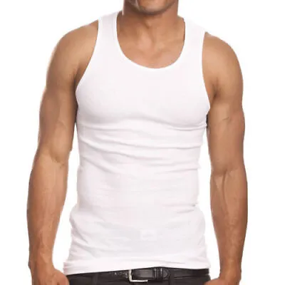 3 Pack Mens Cotton White Tank Top A-Shirt Ribbed Undershirt Workout Sleeveless • $9.99