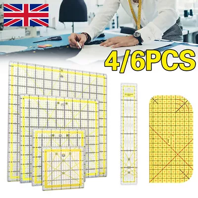 4/6pcs Acrylic Quilting Ruler Transparent Square Quilter Ruler Fabric Cutting K • £10.99