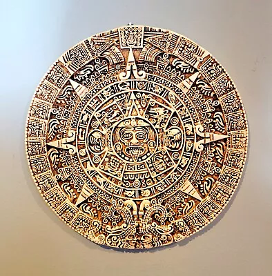 Mayan Aztec Sun Stone Calendar 9.25  Ceramic Beige Wall Plaque Mexico  • $32