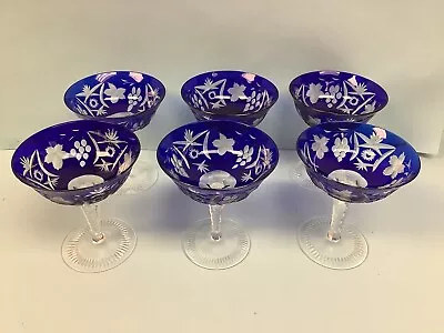 Traube Cobalt Blue 4” Diameter Glasses By Nachtmann 6 Glasses 4.75”Tall • $165