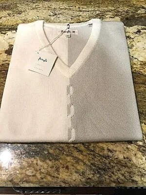 New NWT Pringle Soft Wool Off White Ivory Stone Mens MLXL Sweater Vest $150Va • $19