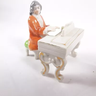 Miniature Man Playing Piano Vintage Figurine Japan Ceramic • $27