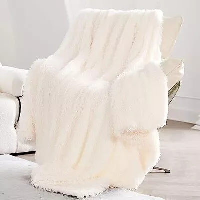 Fluffy Blanket Queen Size200ร—220cm Soft Cozy Faux Fur Throw Blanket Cream Whi • $35.87