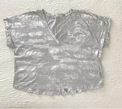 $14.50 • Buy Rosa Cha Blouse Top Women Sz M Boxy Silver Foil Crop Knit