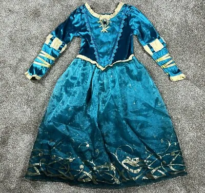 Disney Store Princess Dress Costume Merida Brave Size 7/8 Gown Gold Green • $28.02