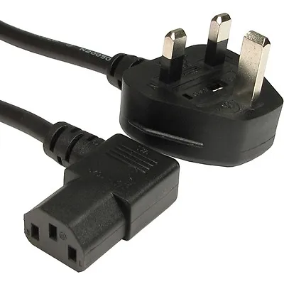 Power Cable UK Mains Fused Plug To IEC C13 Female Right Angle Socket 5A 2m • £6.04