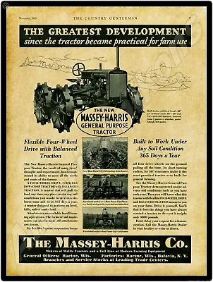 1930 Massey Harris Tractors New Metal Sign: General Purpose Model -  Large Size • $33.88