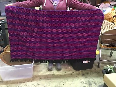 Vtg Pendleton Woolen Mills Wool Blanket Throw Bright Pink  Purple & Black 60x66 • $95