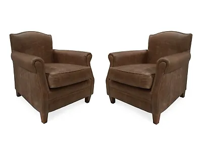 Pair Of Vintage Leather Club Arm Chairs  In Genuine Brown Leather 'Burlington'  • £1590