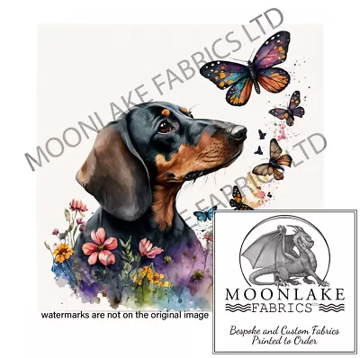 Dachshund And Butterflies 100% Natural Cotton Or 290gsm Thick Soft Polyester • £3.45