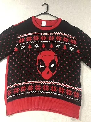 $19.99 • Buy Marvel Deadpool Ugly Christmas Sweater XL Long Sleeve Black Red 