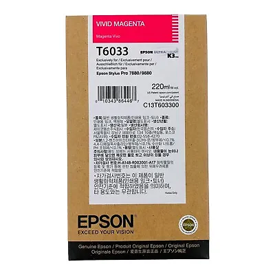 Genuine Epson T6033 Vivid Magenta Ink 220ml For Stylus Pro 7880/9880 Exp 12/22 • $25.64