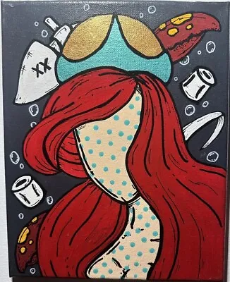 Original Painting On Canvas Signed By R. Huston Little Mermaid OOAK 8x10 • $59.99