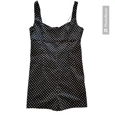 Zara Romper Sleeveless V Neck Jumpsuit Black White Polka Dots Size M • $27.99