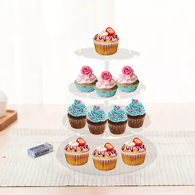 4-Tier Round Acrylic Cupcake Display Stand Holder With LED String Light Pastry • $20.90