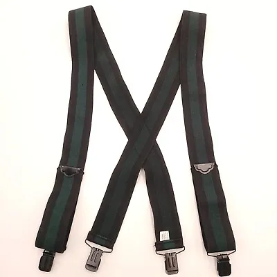 Mens Suspenders Black With Green Striped 2  Wide Clip On Black Adjustable  • $15