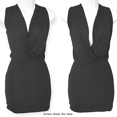 Lanston Women's XS Sleeveless Bodycon Surplice Sexy Little Black Cocktail Dress • $23