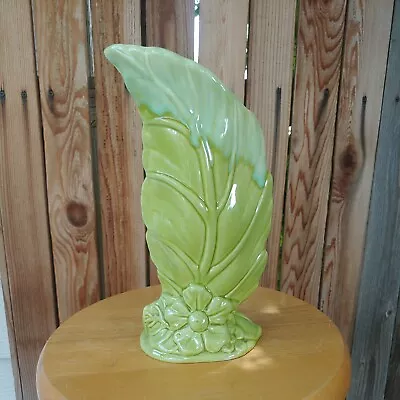 Vintage Royal Haeger 2-Tone Green Leaf Vase - 11 In Tall - Glossy Finish - K • $29.95