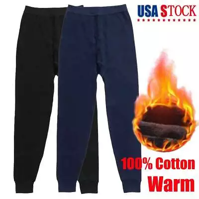 Men Winter Fleece Lined 100% Cotton Thermal Long Johns Bottom Underwear Pants • $11.52