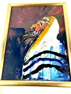 Morris Katz Signed Amazing Original Oil Painting 1993  Rabbi Lifting The Torah  • $195