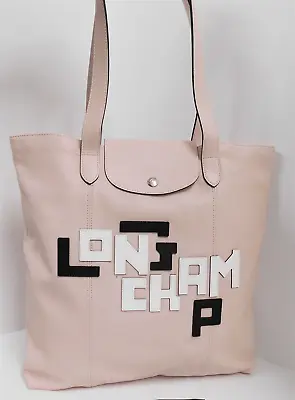 New Longchamp France Modele Depose Pale Pink Leather Logo Large Tote Bag • $349.99