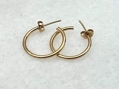 Vintage 14kt Yellow Gold Tube Hoop Earrings • $89.99