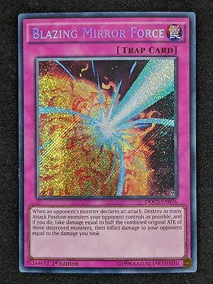 YuGiOh! 1x Blazing Mirror Force - DOCS-EN076 - Secret Rare - 1st Edition • £3.79