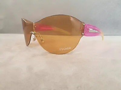 ESCADA SUPER Size Vintage MASK Sunglasses Model SES502 Color Yellow  Pink RARE • $399.90