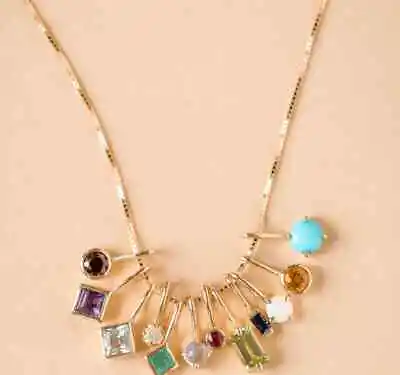 Rainbow Multi-Gemstone 18K Yellow Gold Over Drop Charm Pendant Necklace 18 Chain • $144.99