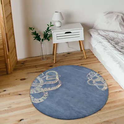 Hand Tufted Wool Round Area Rug Contemporary Blue Beige BBH Homes K00512 • $93.99
