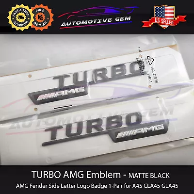 TURBO AMG Emblem Side Fender Matte Black Badge Logo Sticker Mercedes CLA45 GLA45 • $21.99