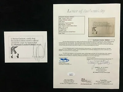 Michael Jackson Signed Autographed Certificate JSA LOA • $1599.99