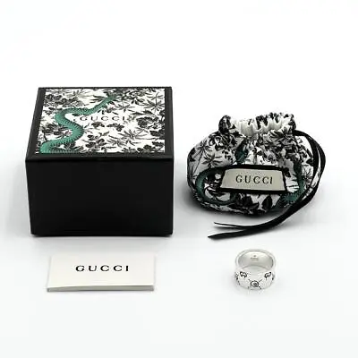 Used GUCCI Mens Silver Ring Wide Ghost US Size 9.5 EU Size 60 With Box • $260