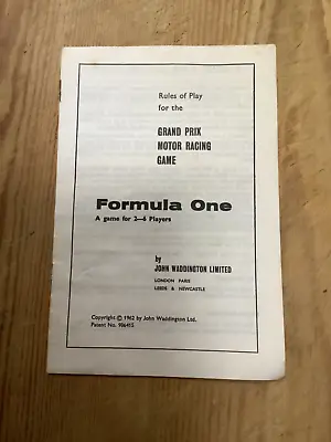 £3.79 • Buy Rules Instructions Booklet Formula 1 Motor Car Racing Board Game Waddington's
