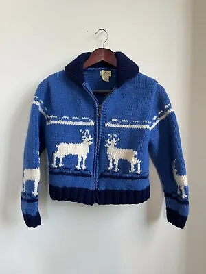 Vintage The Limited 100% Wool Nordic Deer Blue Zip Up Sweater • $35