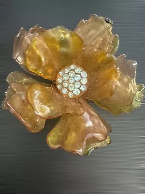 Vintage VENDOME Large LUCITE FLOWER Rhinestone Center Brooch • $40