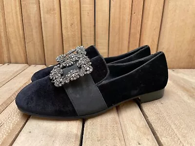 Manolo Blahnik Jeweled Black Suede Mules Women's Flats EUR 36 / USA 6 • $200